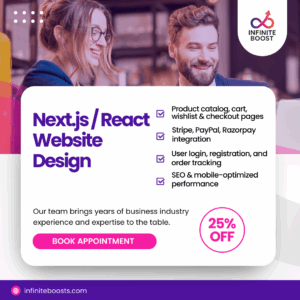Responsive Next.js and React website design for modern businesses – InfiniteBoost