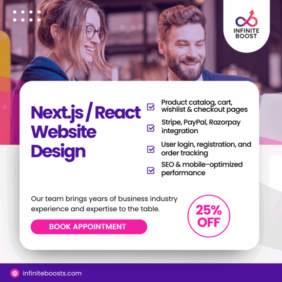 Responsive Next.js and React website design for modern businesses – InfiniteBoost